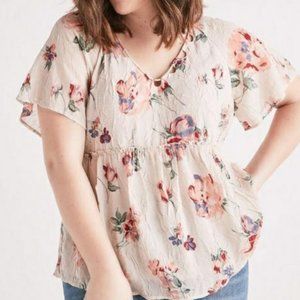 SOLD Lucky Brand Cream Floral Babydoll Top Blouse 2X